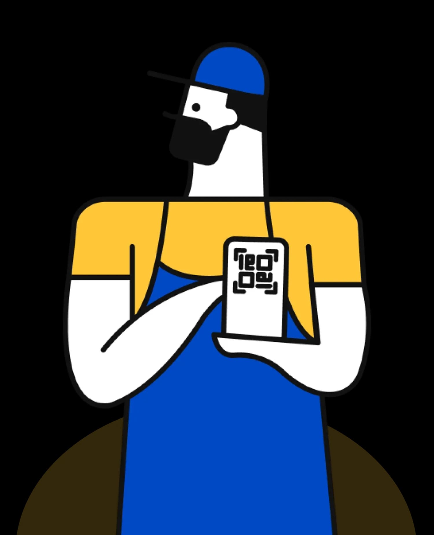 Ilustración de un cajero mostrando el QR de MODO
