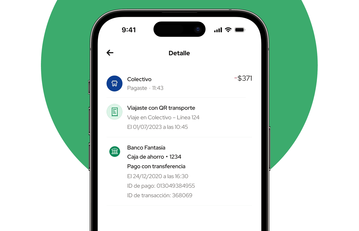Detalle del pago en transporte