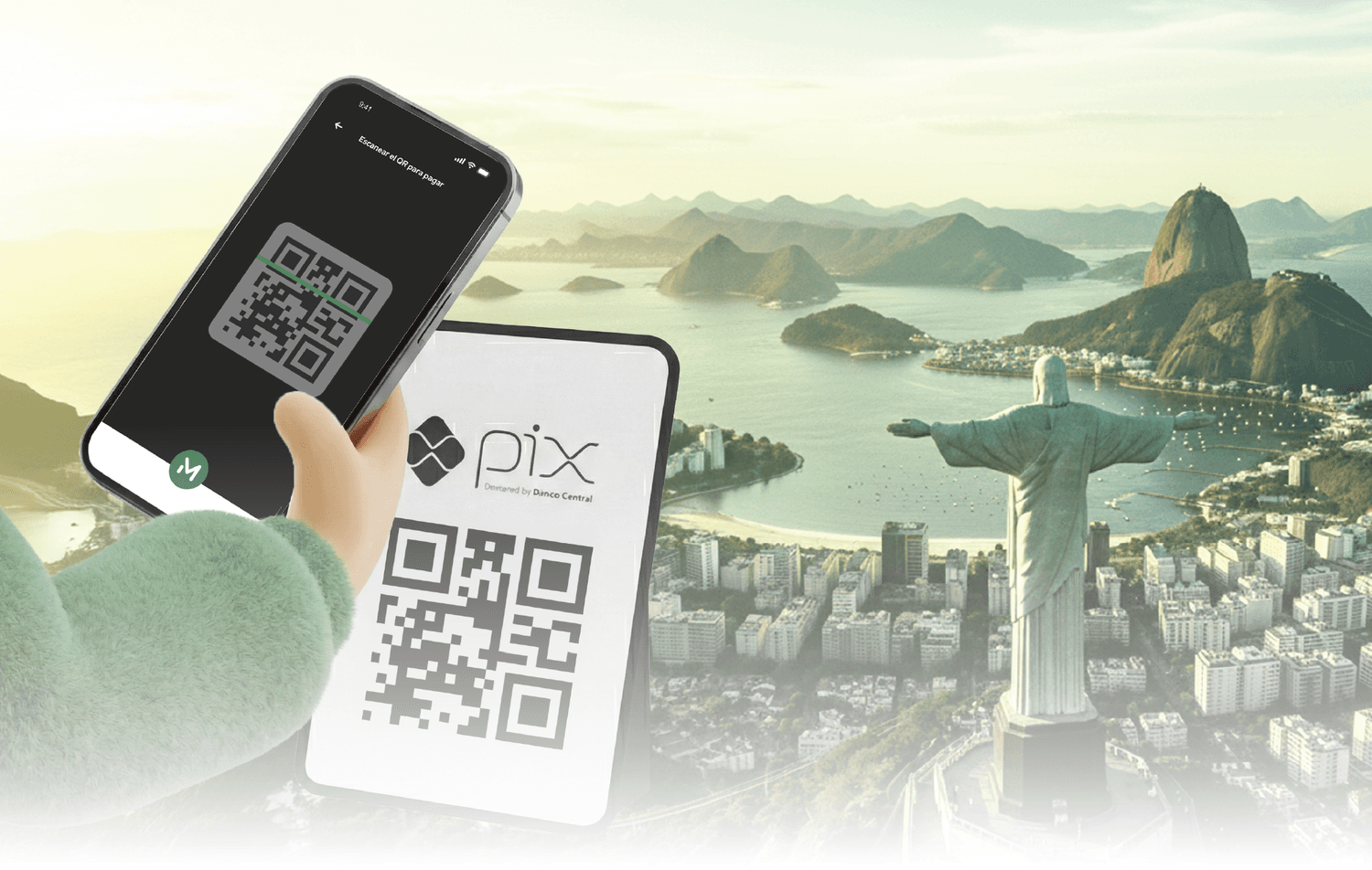 Persona pagando con Pix en Brasil