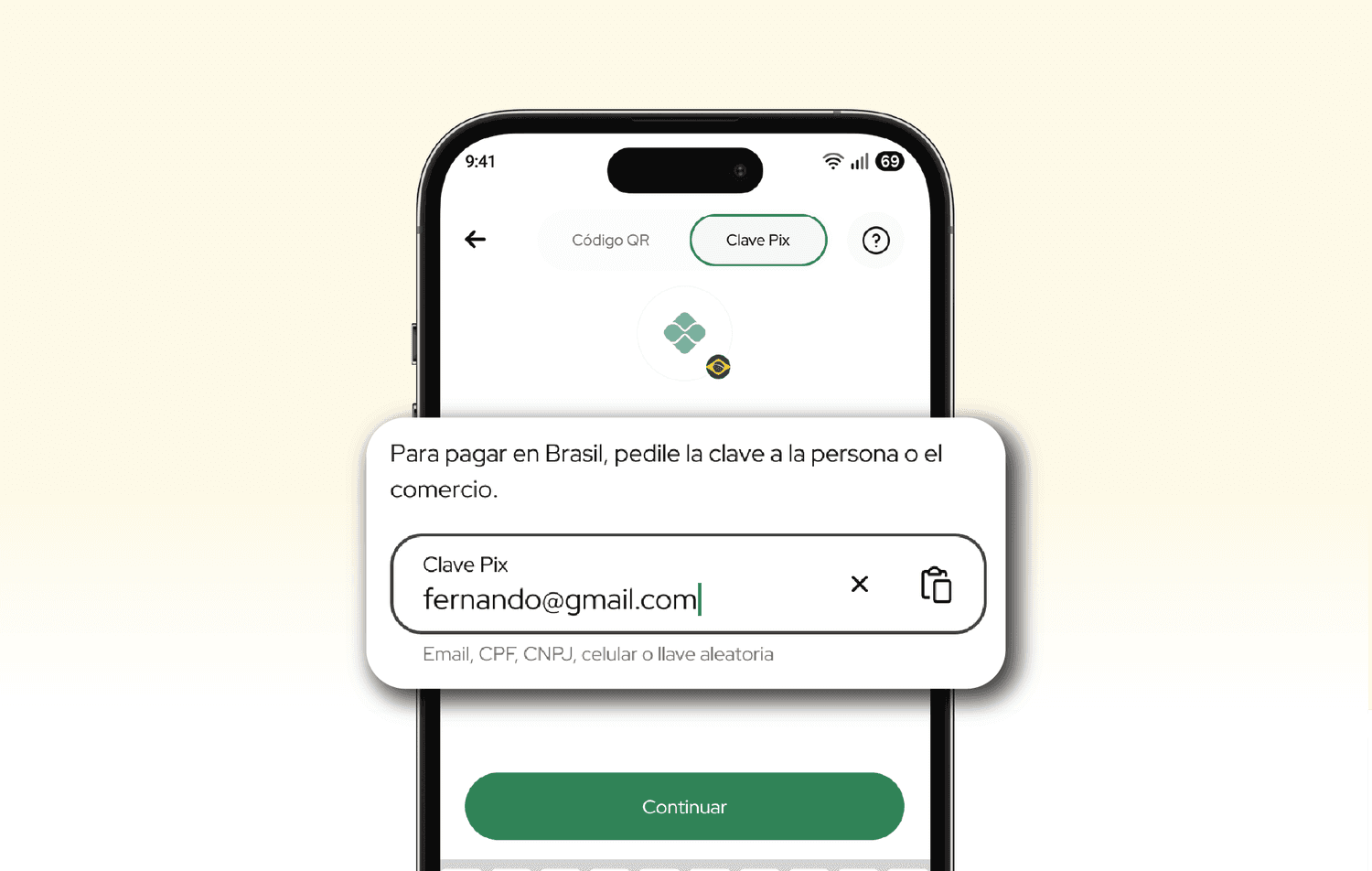Pantalla de App MODO para ingresar clave pix
