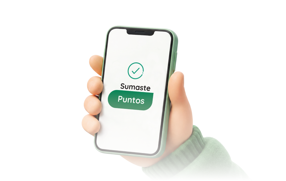 mano sosteniendo un celular mostrando pantallas para sumar puntos